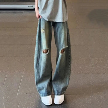 AIDASE  -  Summer New Men Ripped Jeans Bamboo Pattern Design American Style Straight Wide-Leg Denim Pants Fashion Men Clothes 21E6804 aidase-shop